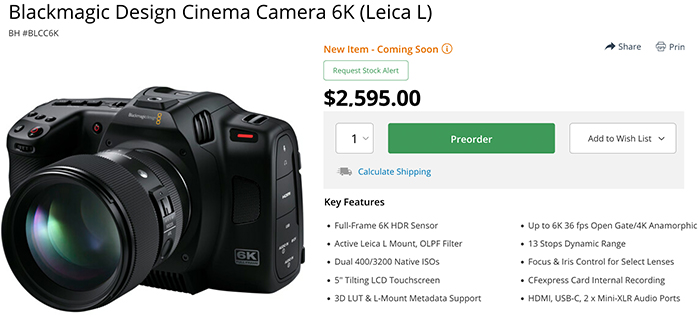 Blackmagic Design Cinema Camera 6K (Leica L) - TRM
